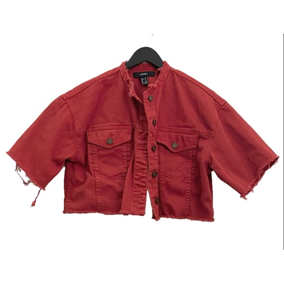 FOREVER 21 Rusty Red Customized Cropped Denim Jacket Size M - Picture 4 of 12